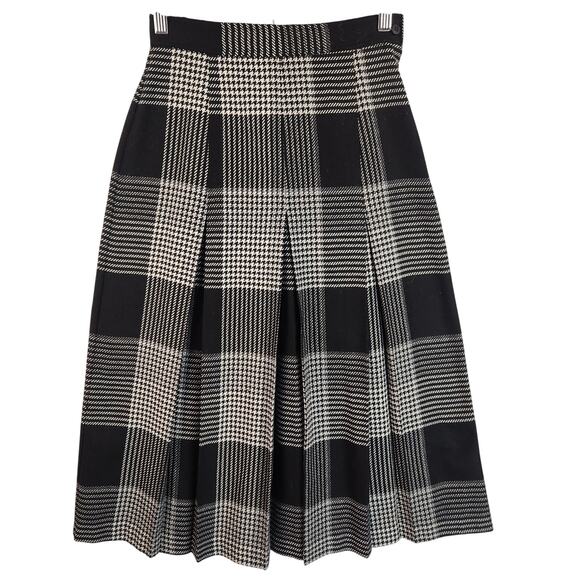 Albee Vintage Flat Pleated Wool Skirt Women’s SZ XS (?) Glen Plaid Blk/Cream - Picture 1 of 9